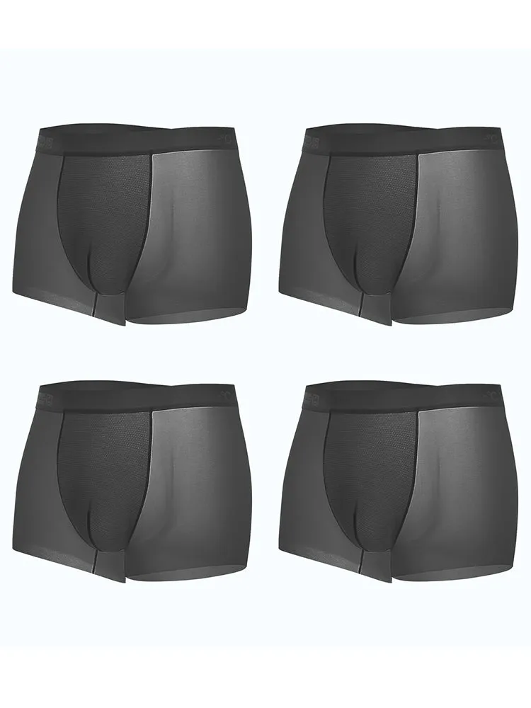 4 Pack Men's Breathable Ice Silk Antibacterial Sports Trunks