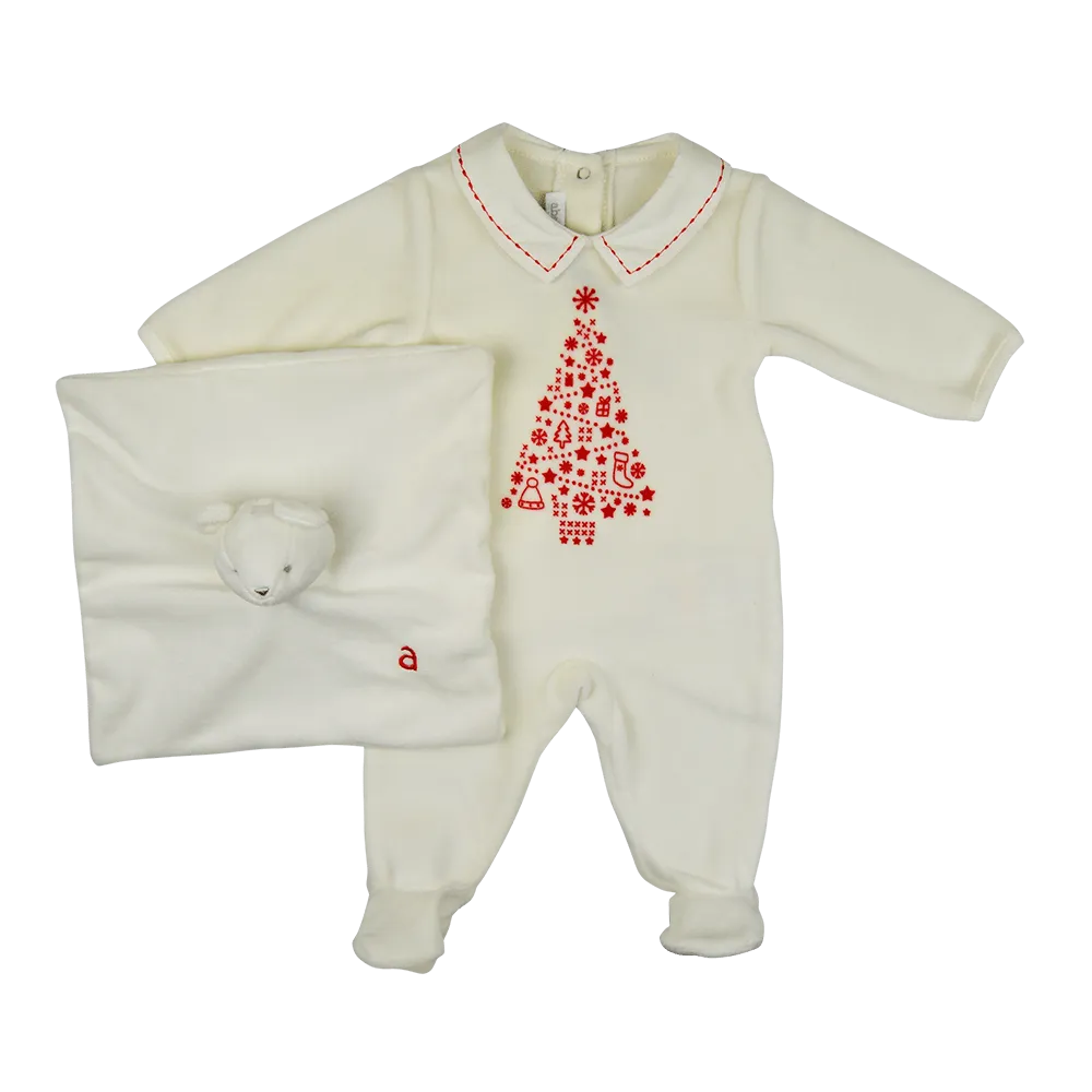 Absorba Cream & Red Velour Babygrow