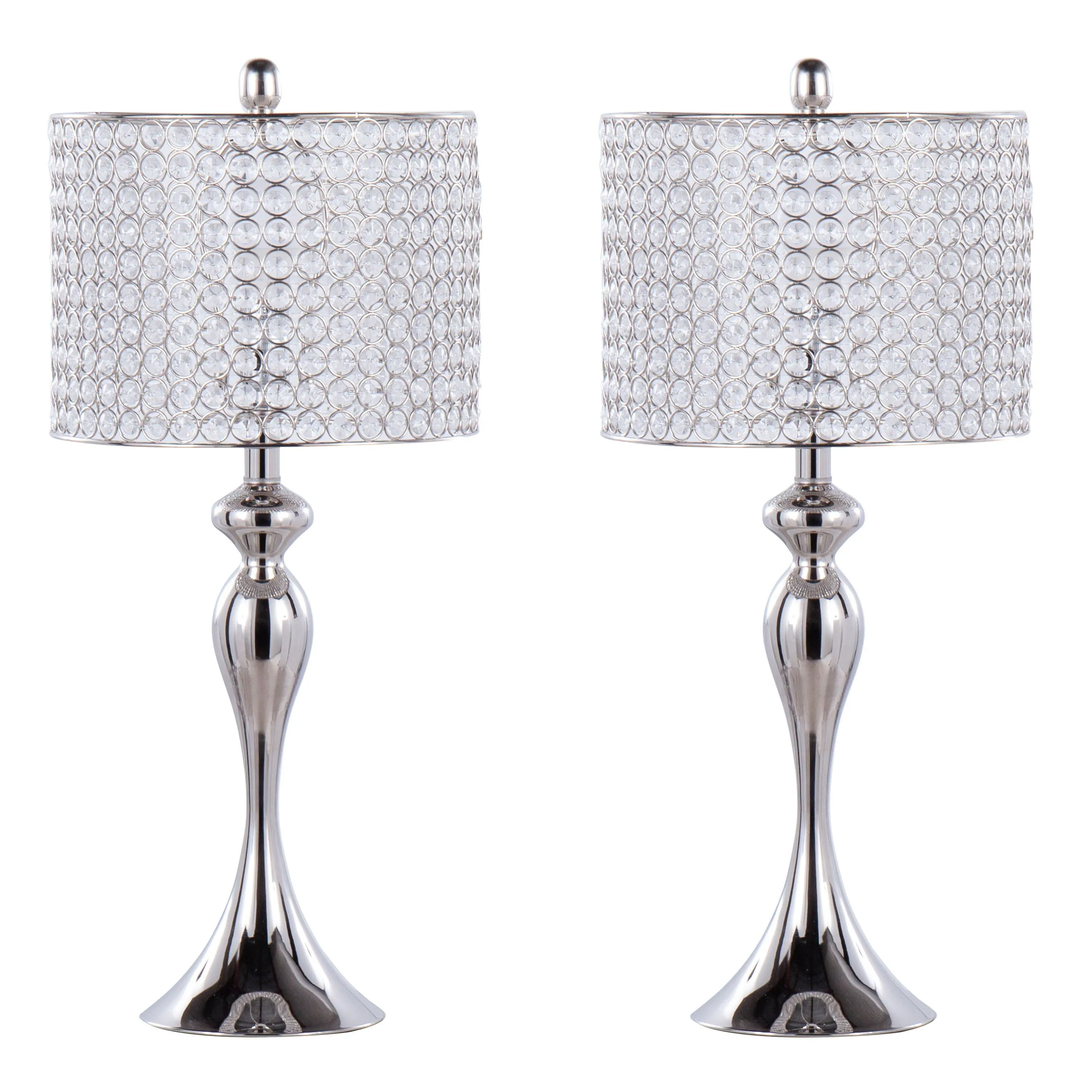 Ashland - Contemporary Table Lamp Round Clear Crystal Beads (Set of 2) - Polished Nickel by Couch.com