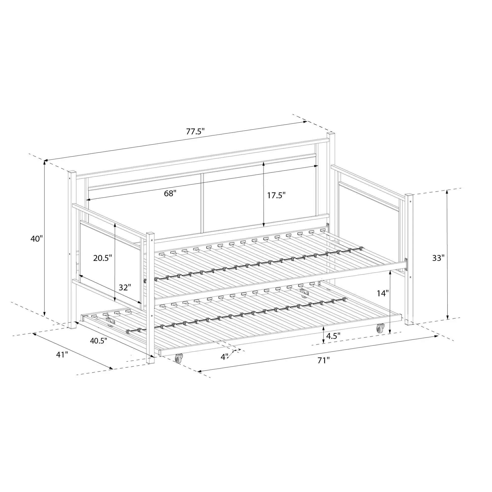 Astoria Metal and Upholstered Daybed with Trundle