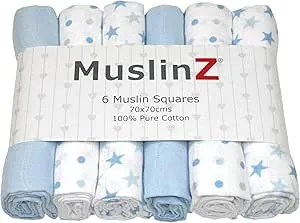 Blue & White Muslin Squares 6 pack