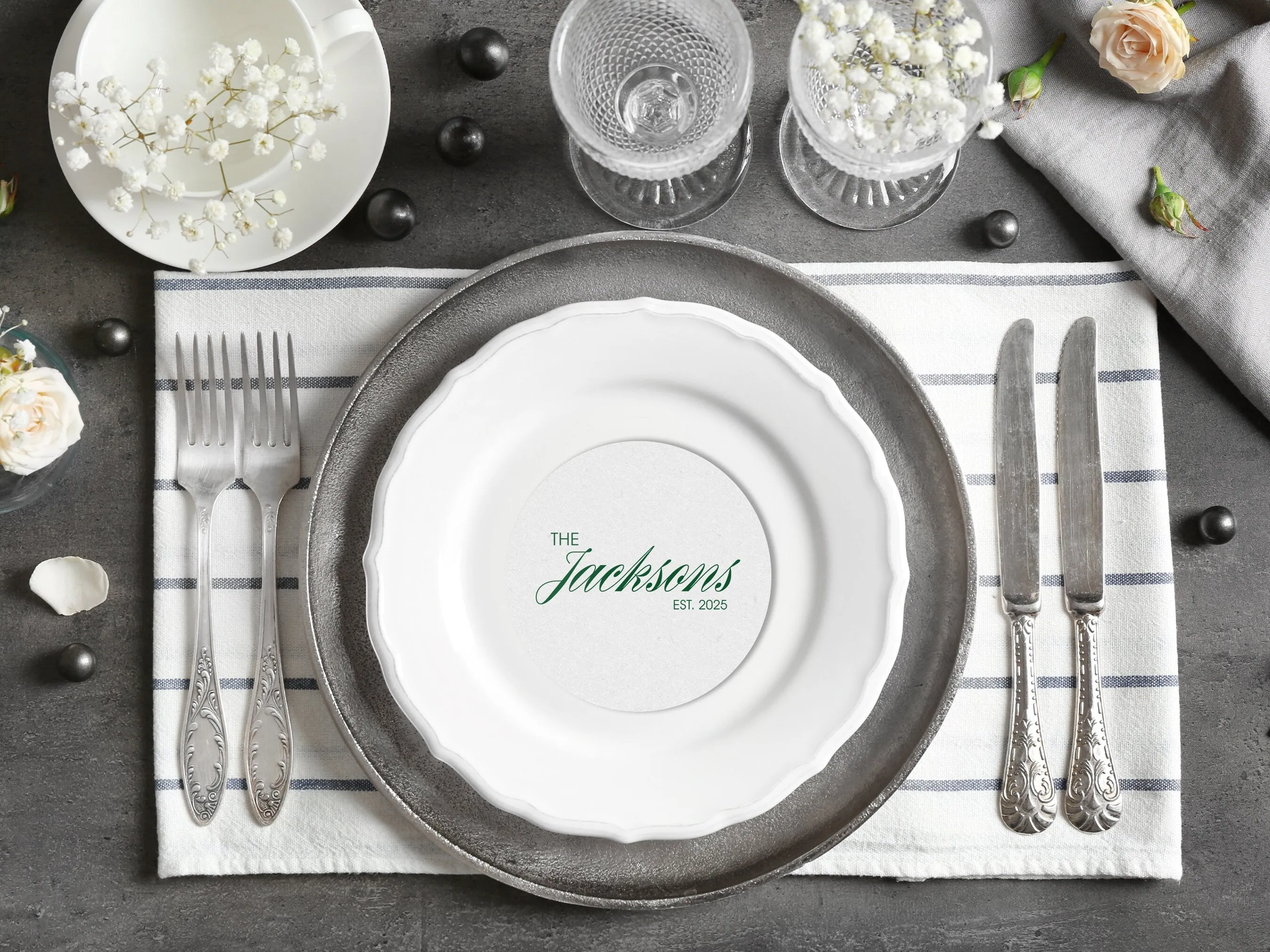 Custom Last Name and Established Year Wedding Coasters