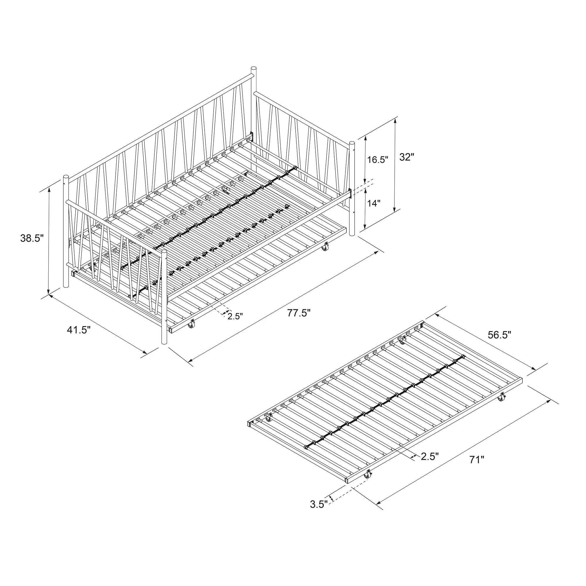 Fairfax Metal Daybed and Trundle