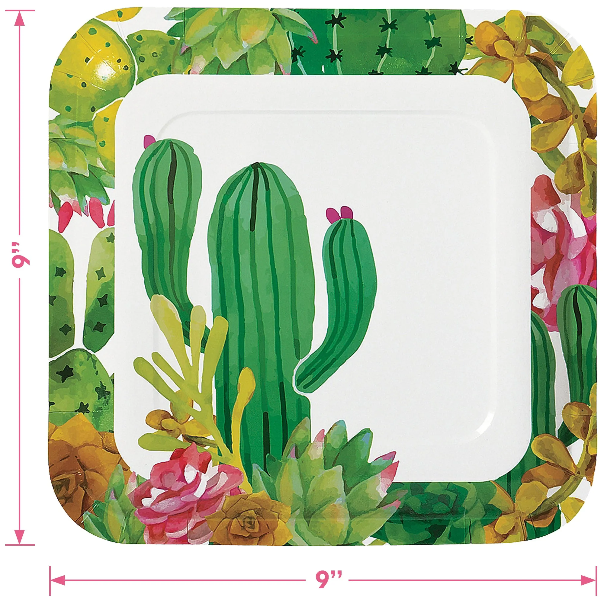 Fiesta Party Dinner Plates and Luncheon Napkins Set - Cactus Succulent Design - Serves 16