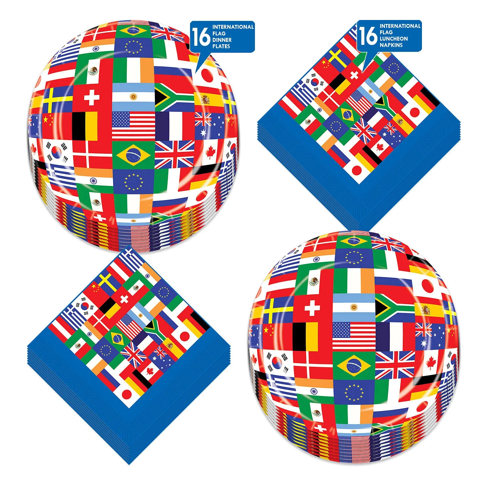 Flags of the World -Olympics Party International Flag Paper Plates and Napkins (Serves 16)