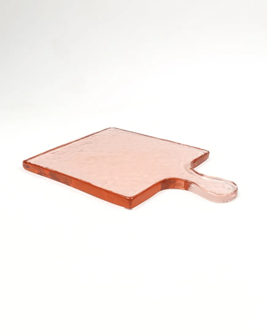 Handblown Hammered Glass Serving Tray - Blush