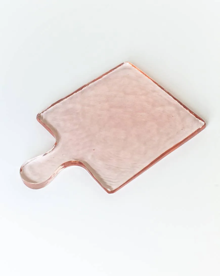 Handblown Hammered Glass Serving Tray - Blush