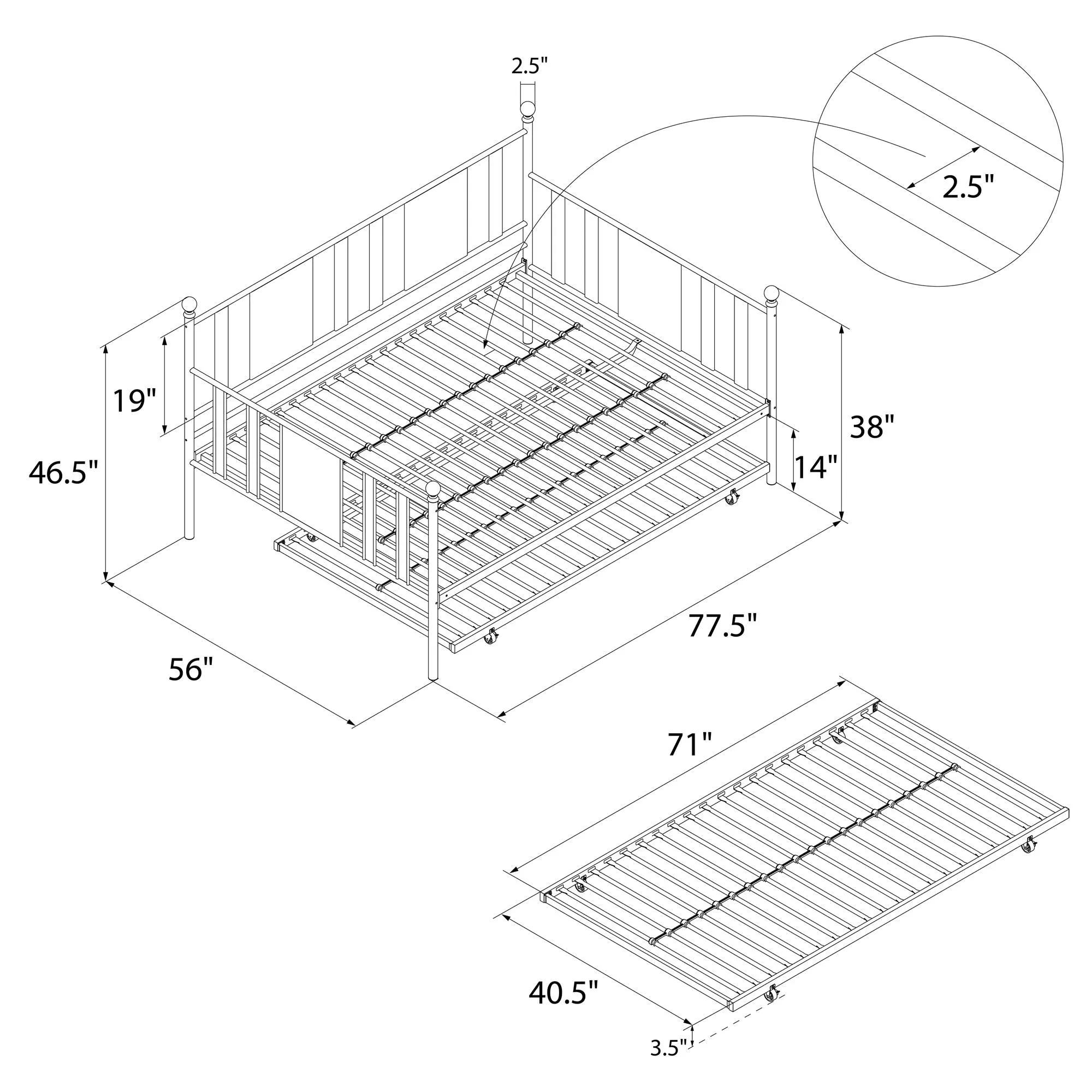Langham Metal Daybed with Trundle
