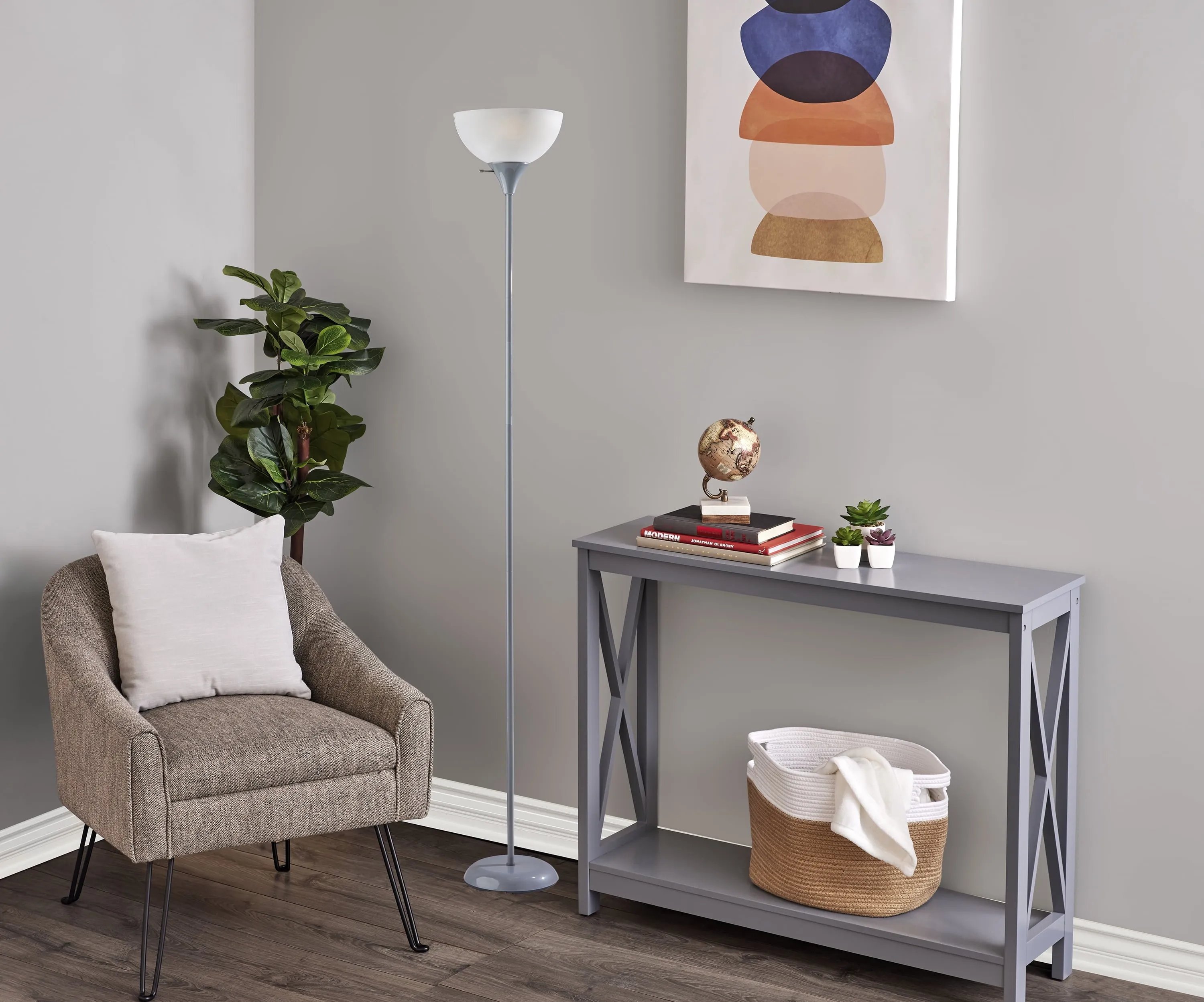 Mainstays 71" Silver Floor Lamp, Modern Design
