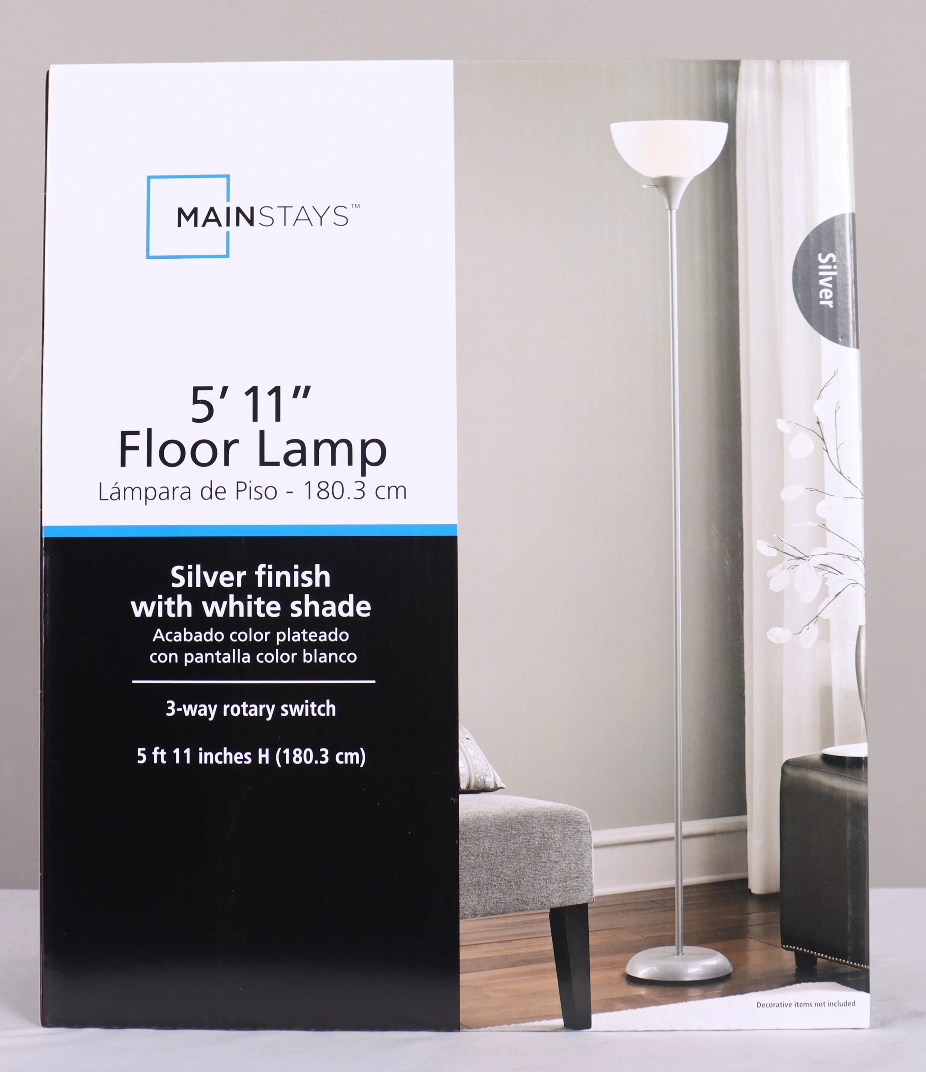Mainstays 71" Silver Floor Lamp, Modern Design