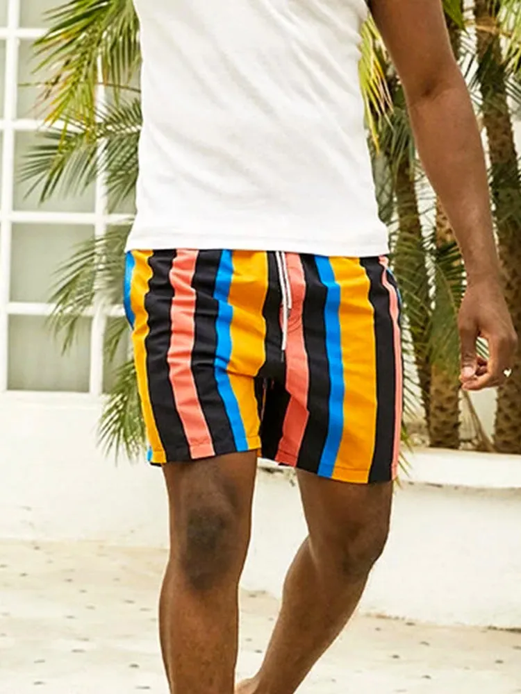Men's Multicolor Stripe Leisure Swim Shorts