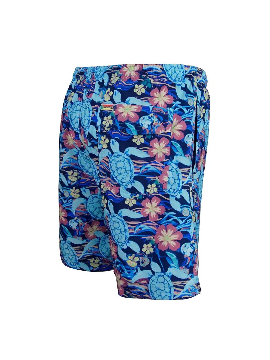 Men's Print Swim Trunk - Flower Turtles
