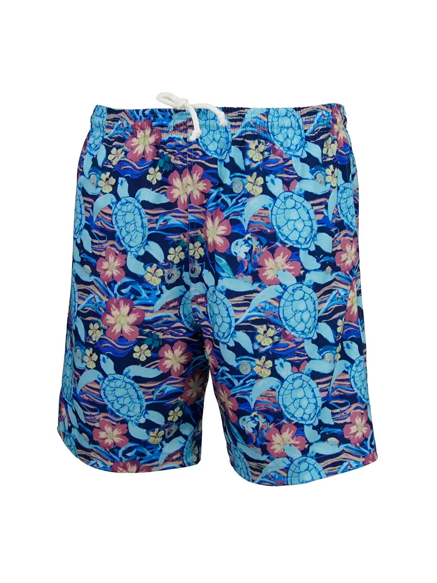 Men's Print Swim Trunk - Flower Turtles