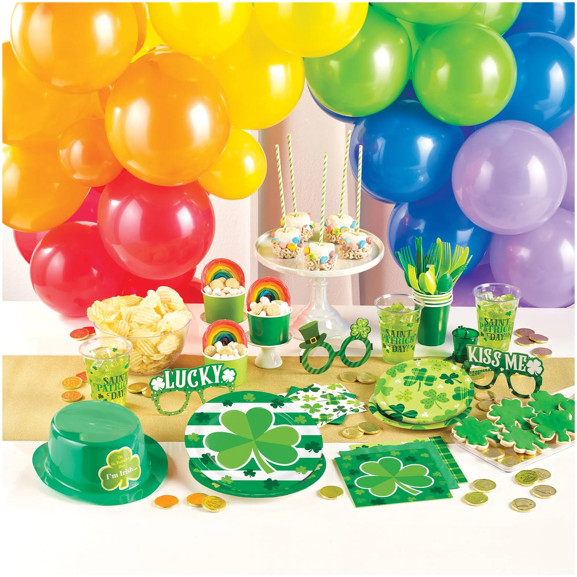 St. Patrick's Day Party Supplies - Irish Clover Paper Dinner Plates, Lunch Napkins, and Forks (Serves 16)