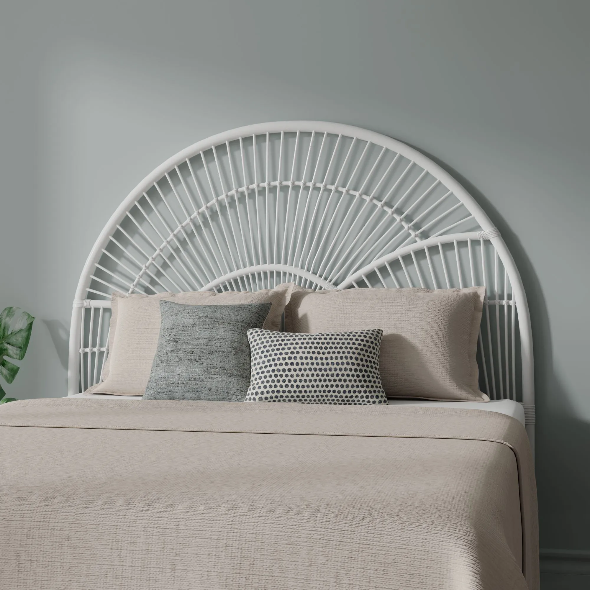 White Sunrise Rattan Headboard - Handcrafted, Elegant Design
