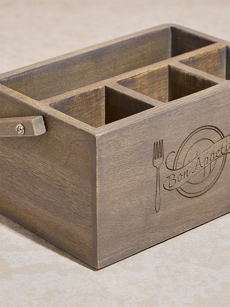 Westside Home Brown Text Design Wooden Cutlery Caddy