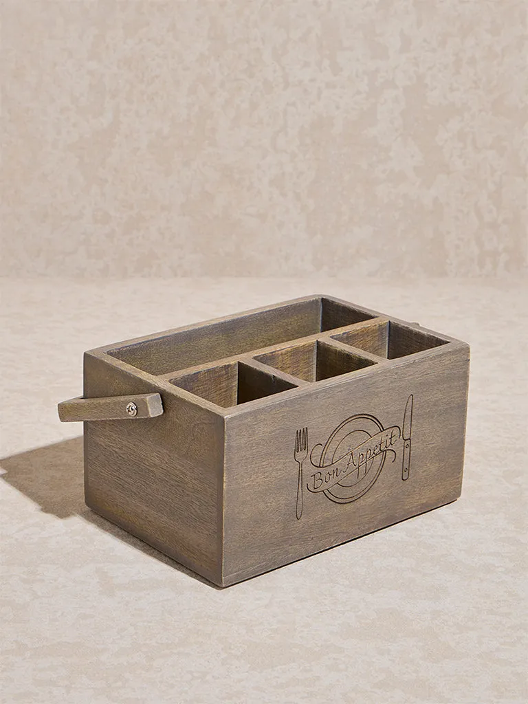 Westside Home Brown Text Design Wooden Cutlery Caddy