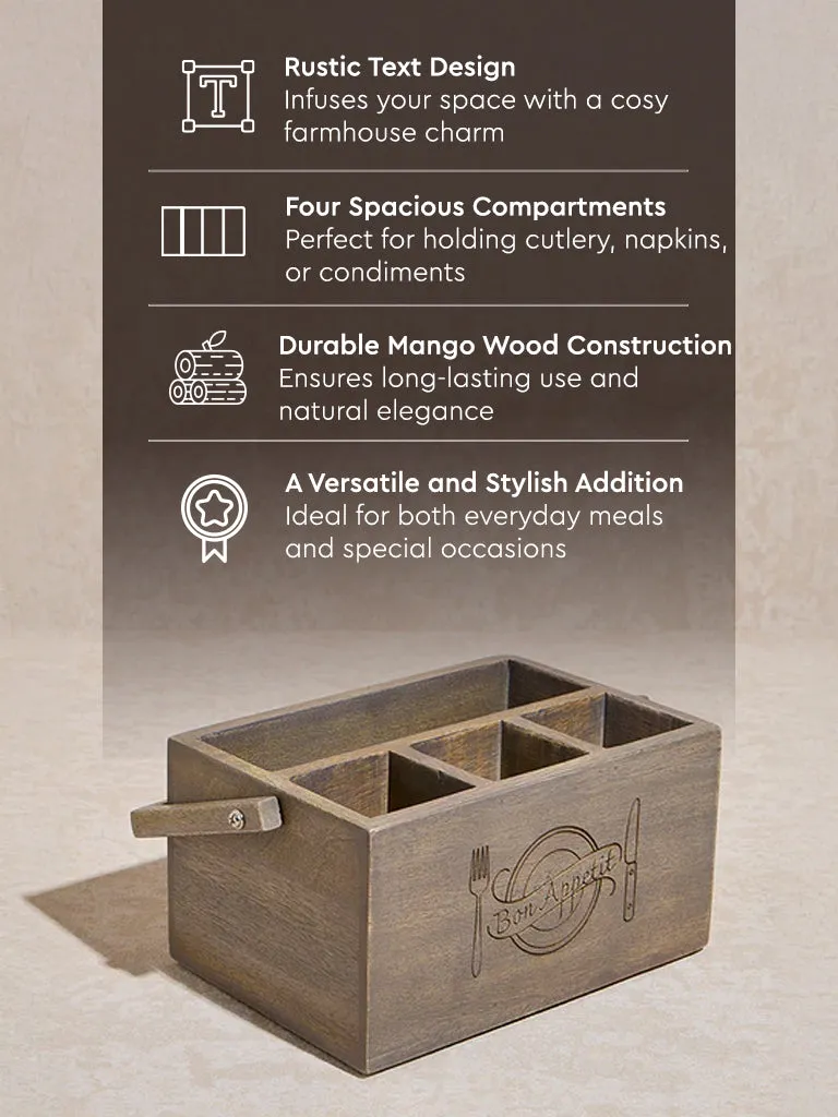 Westside Home Brown Text Design Wooden Cutlery Caddy